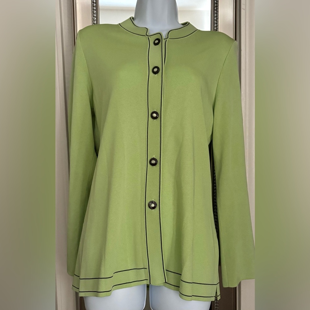 Exclusively Misook Women's Lime Green Long Sleeve Button Down Cardigan Small
